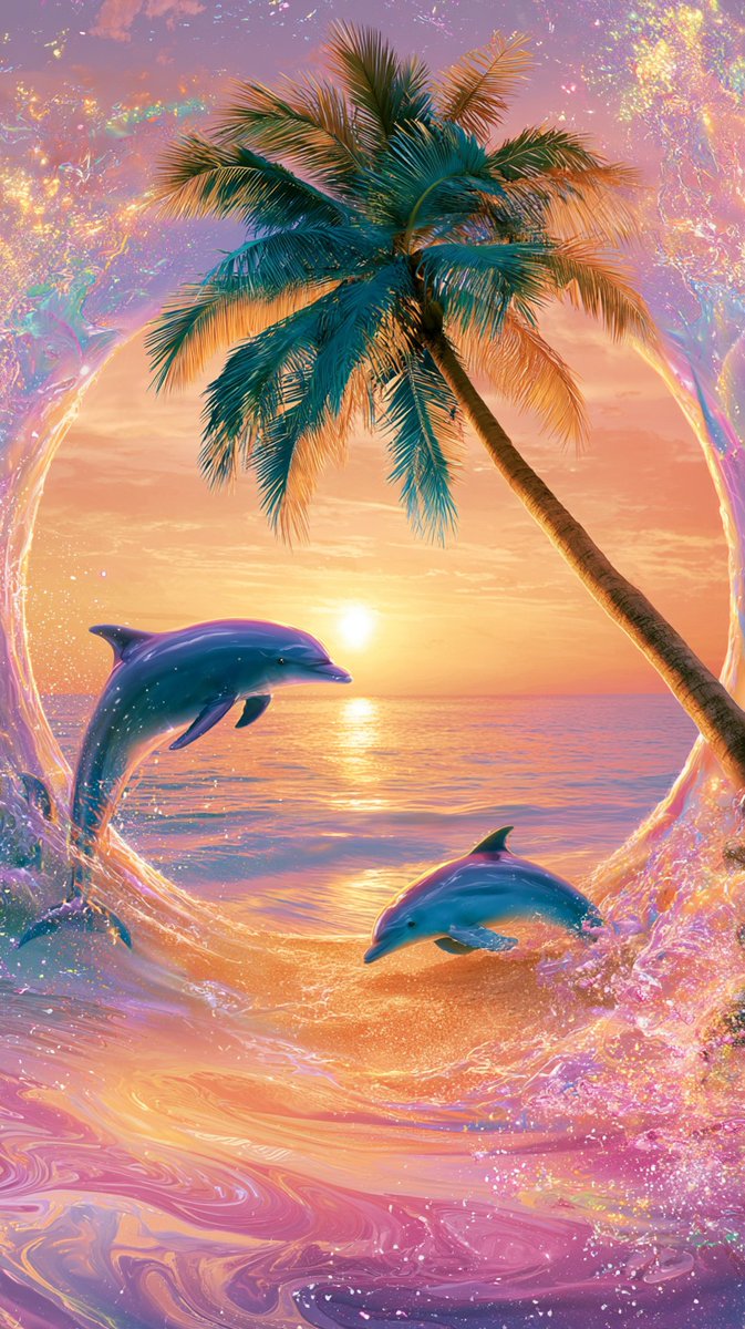 Tropical Sunset Portal with Leaping Dolphins — AI result, variation 2 of 2