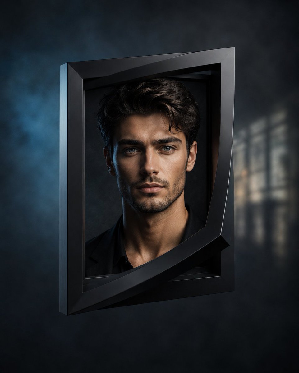 Twisted Black Frame Monochrome Editorial Portrait — AI result, variation 2 of 2