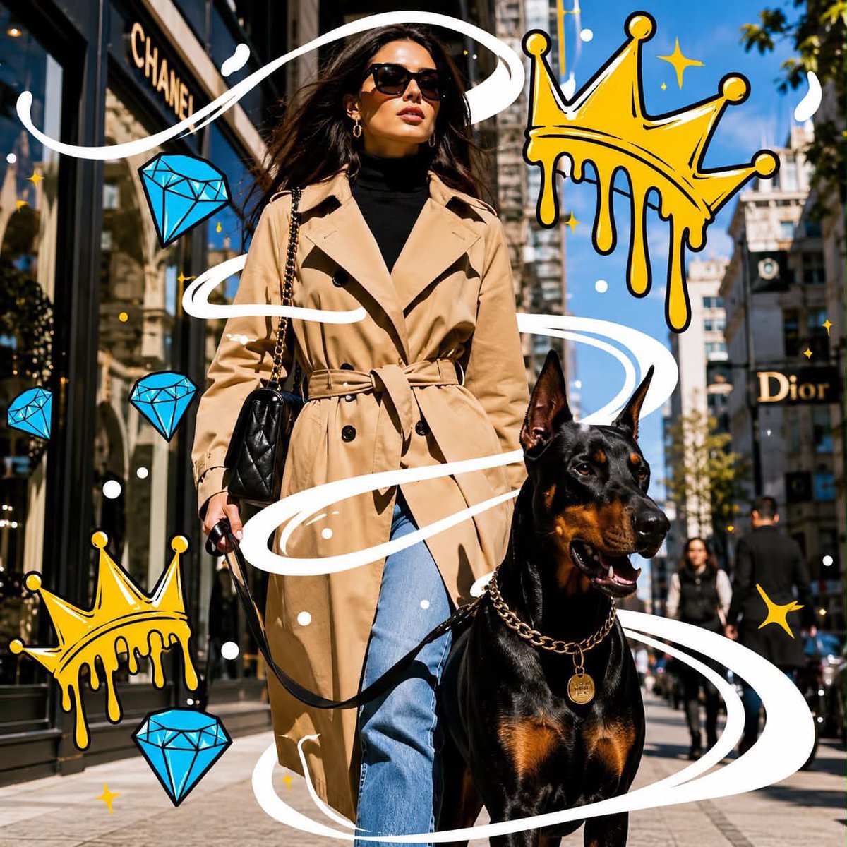 Urban Portrait with Neon Cartoon Overlays — AI result, variation 2 of 3