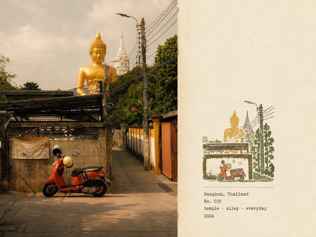 Vintage Bangkok Street Photo and Screen-Print Travel Page — AI result, variation 2 of 2
