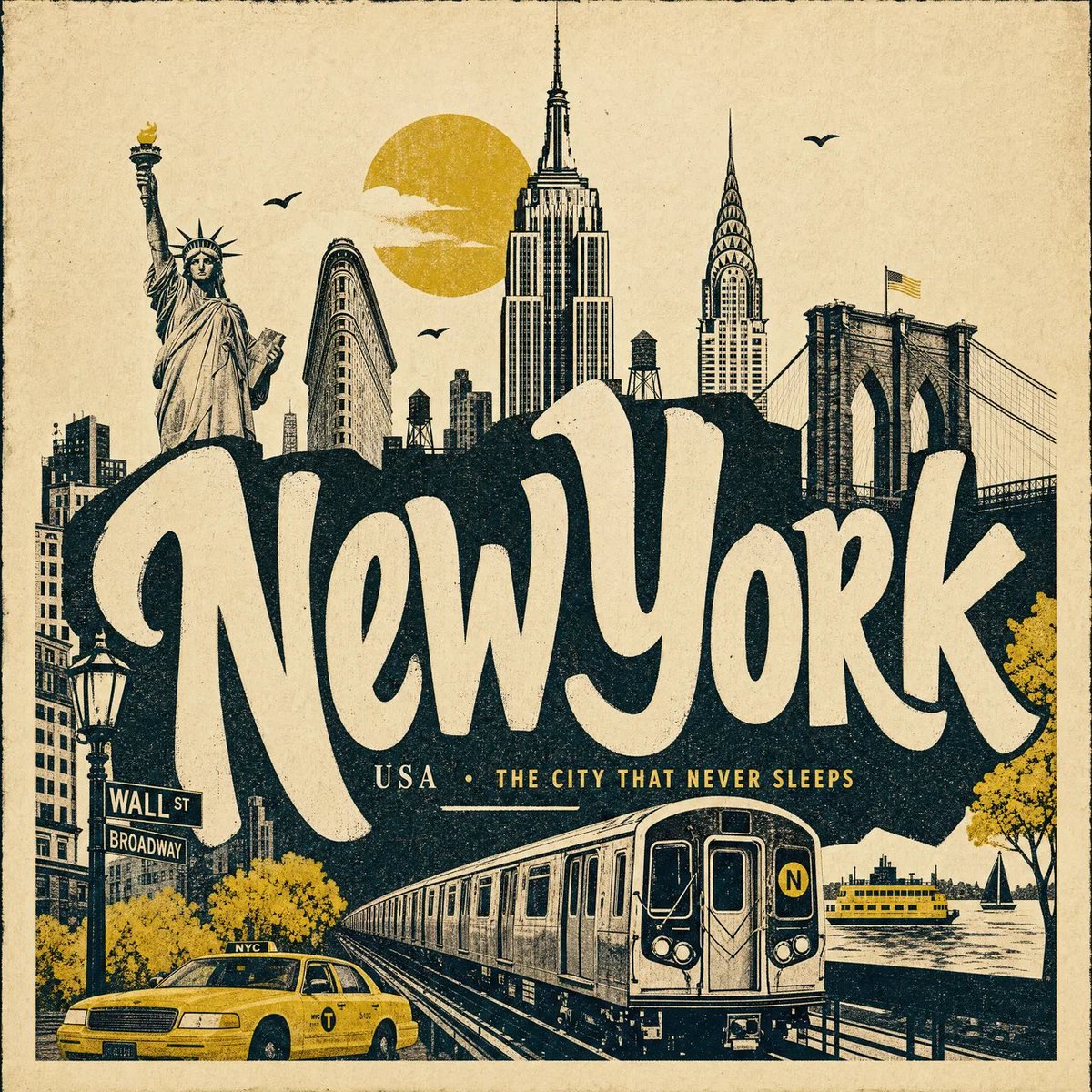 Vintage City Travel Poster in Screen Print Style — AI result, variation 2 of 4