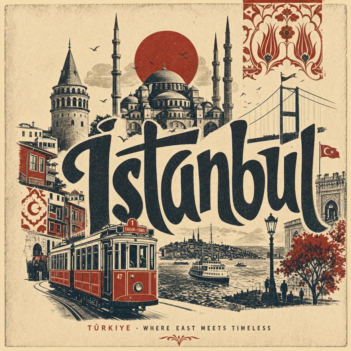 Vintage City Travel Poster in Screen Print Style — AI result, variation 3 of 4