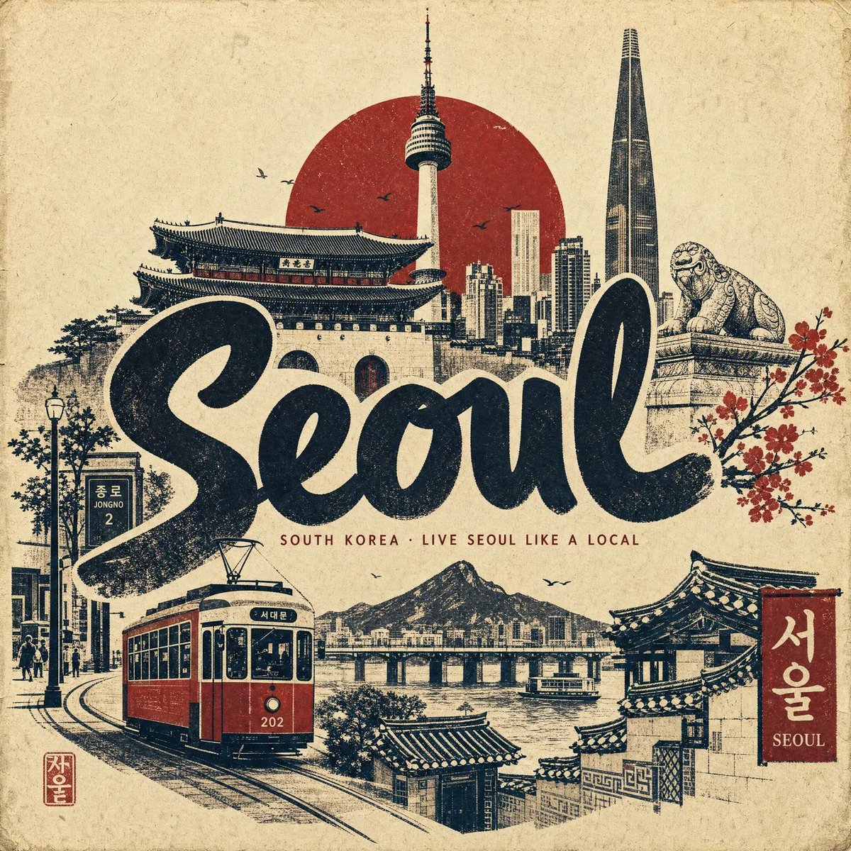 Vintage City Travel Poster in Screen Print Style — AI result, variation 4 of 4
