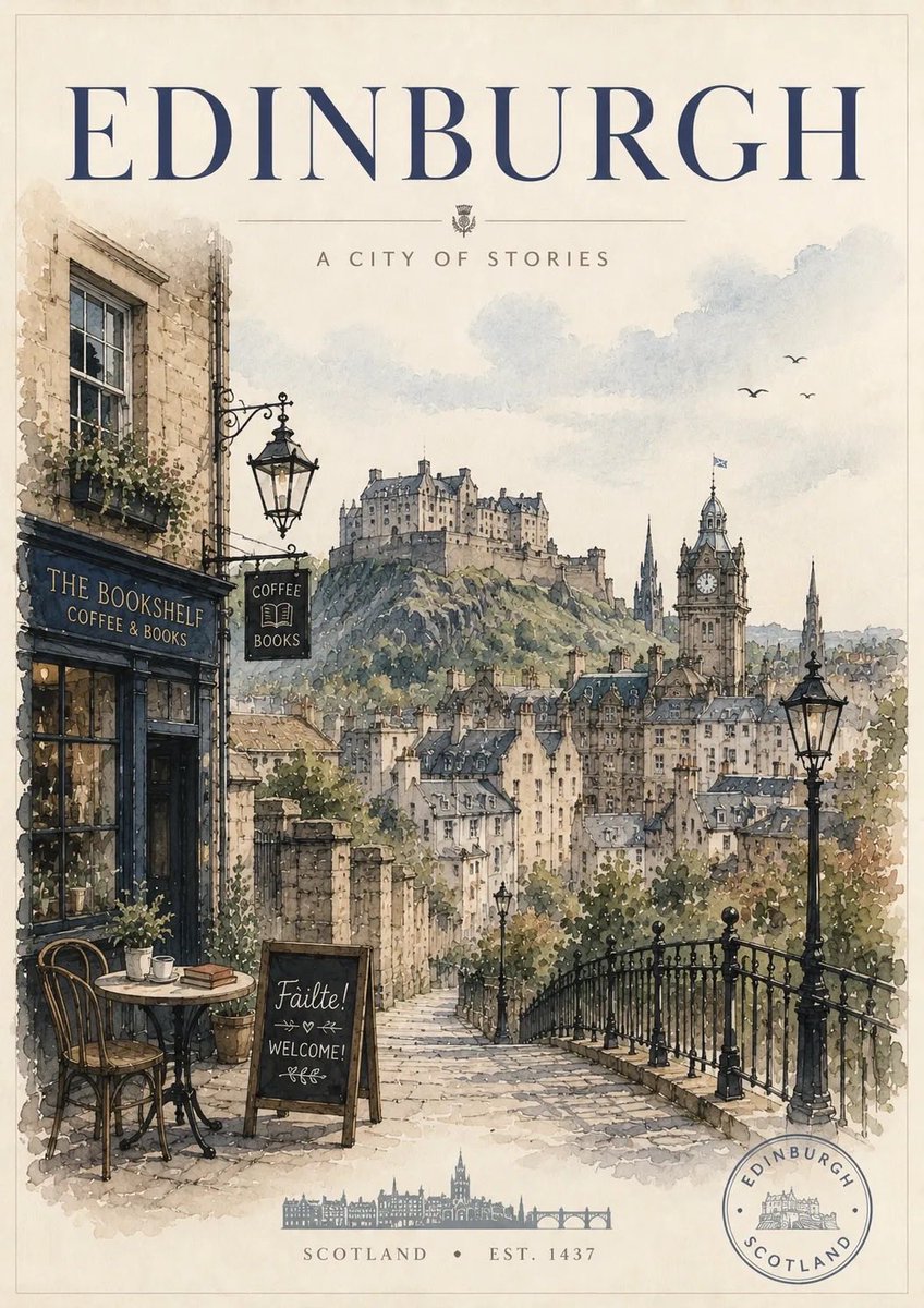 Watercolor Café Street Travel Poster — AI result, variation 2 of 4
