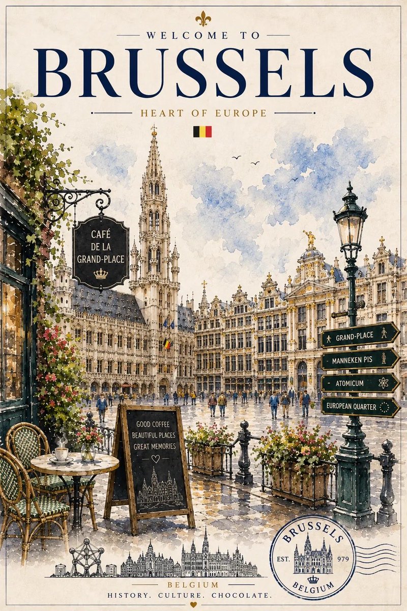 Watercolor Café Street Travel Poster — AI result, variation 4 of 4