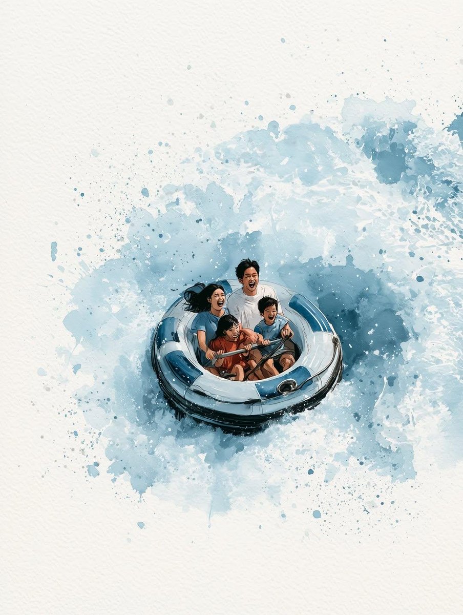 Watercolor Family Laughing in Dolphin Splash — AI result, variation 3 of 3