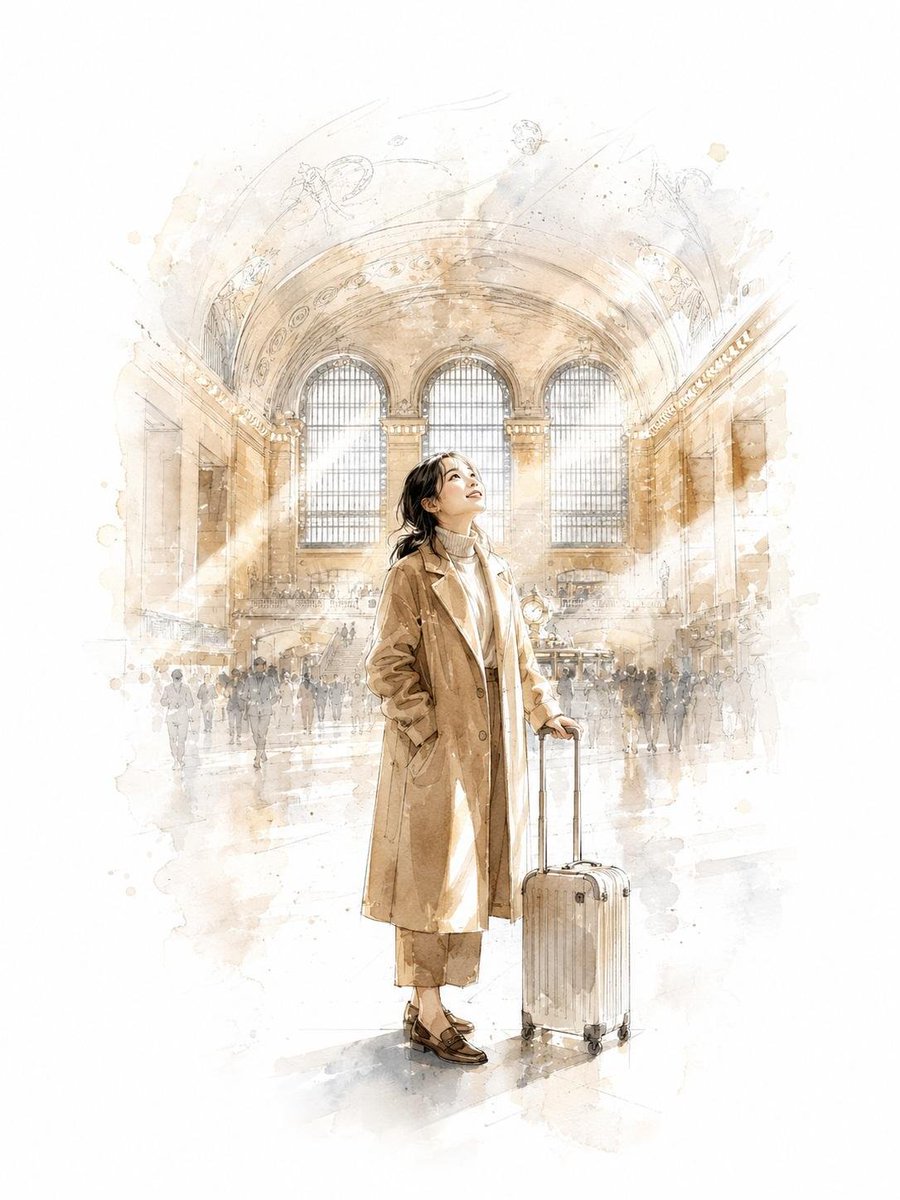 Watercolor Ferry Traveler With Statue of Liberty — AI result, variation 3 of 3