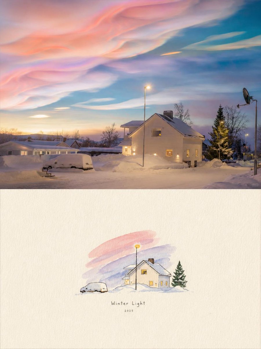 Watercolor Winter Night Café Print — AI result, variation 2 of 2