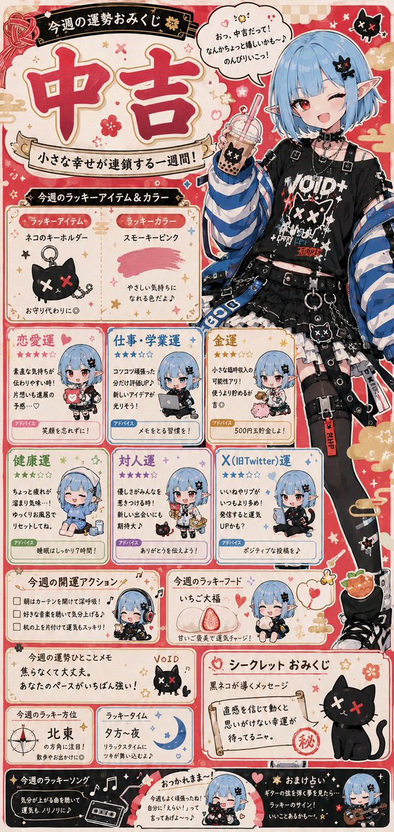Weekly Fortune Omikuji Page With Chibi Character — AI result, variation 2 of 2
