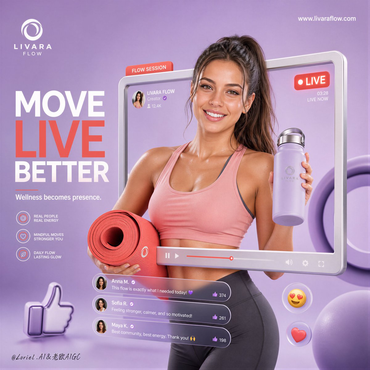 Wellness Livestream Poster With Yoga Mat and Bottle — AI result, variation 2 of 2
