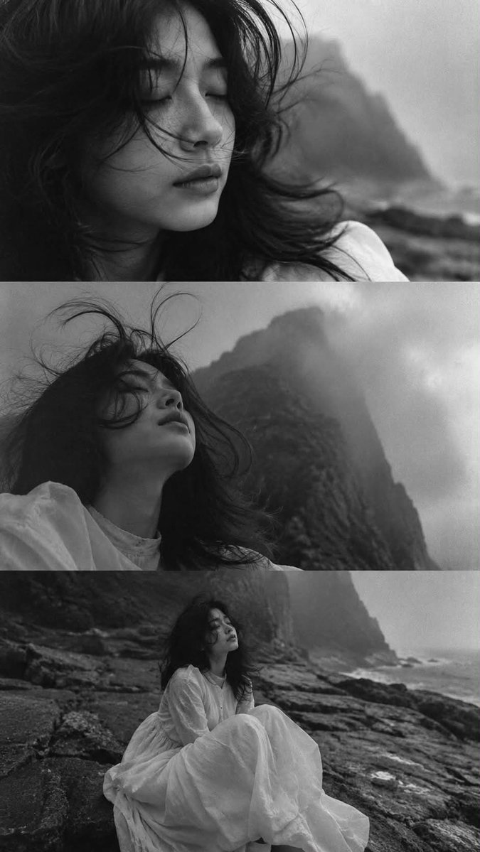 Windswept Coastal Portrait in Black and White Film — AI result, variation 4 of 4