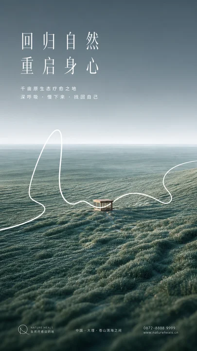 Windswept Grassland Poster with Lone Landmark and White Line — AI result, variation 2 of 4