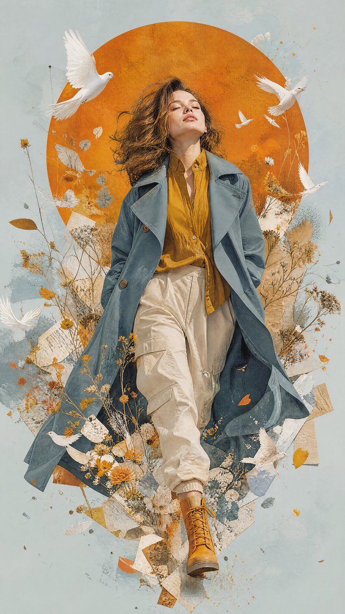 Woman Walking Toward Sun Mixed-Media Poster — AI result, variation 2 of 2