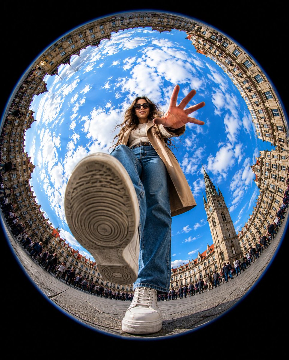 Worm's-Eye Fisheye Street Photo With Tiny Planet Effect — AI result, variation 2 of 3