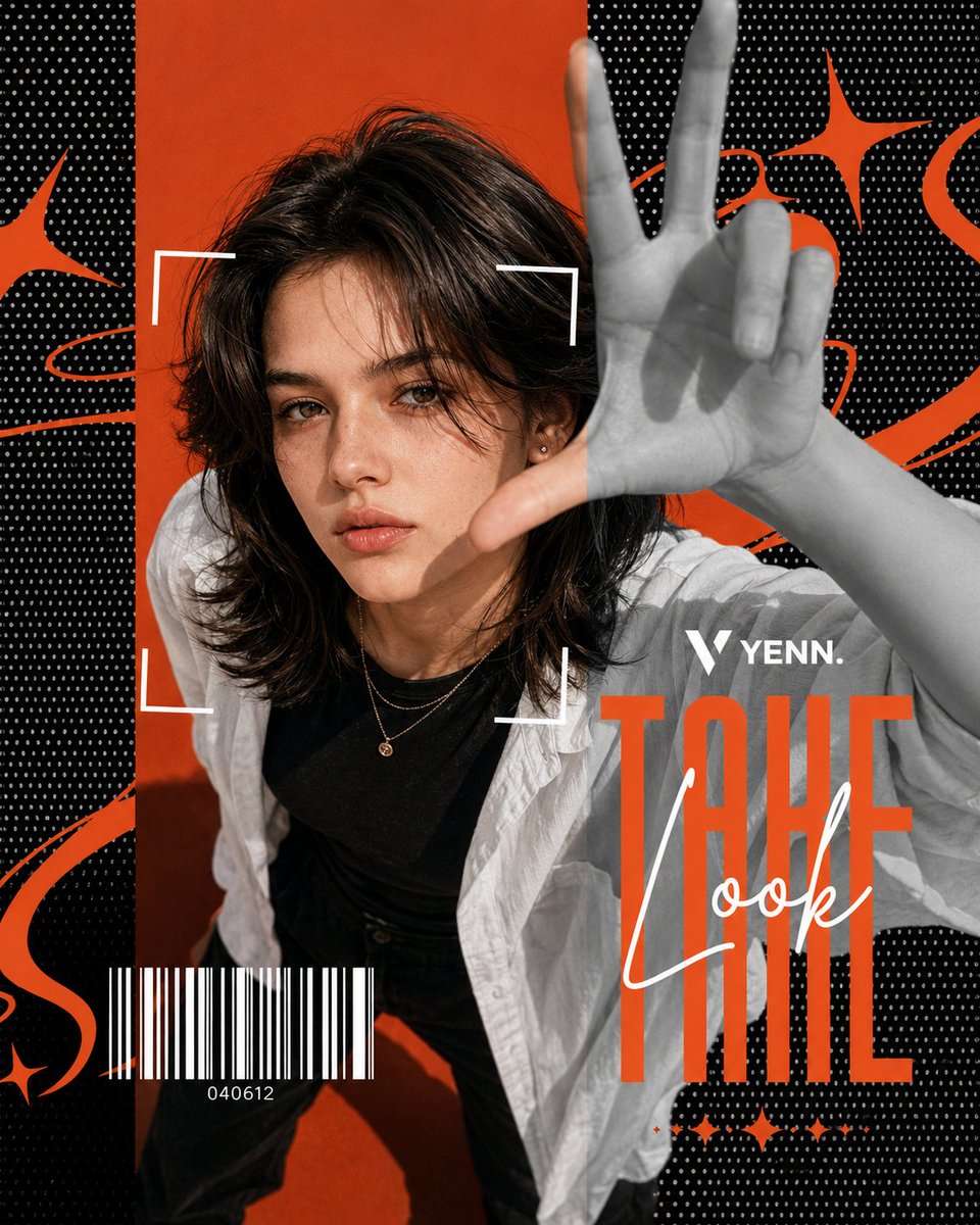 Y2K Split-Tone Fashion Poster with Orange Type — AI result, variation 2 of 3