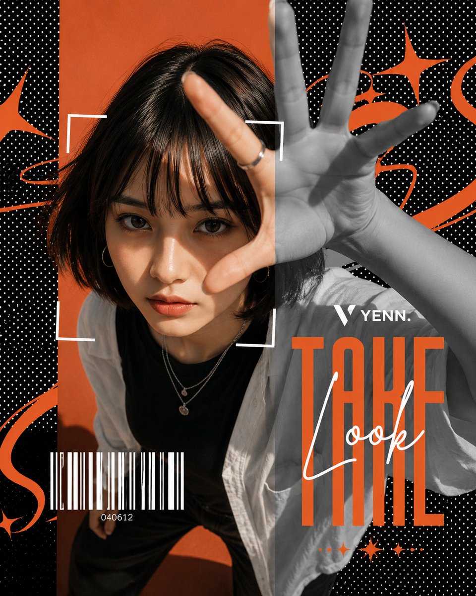 Y2K Split-Tone Fashion Poster with Orange Type — AI result, variation 3 of 3