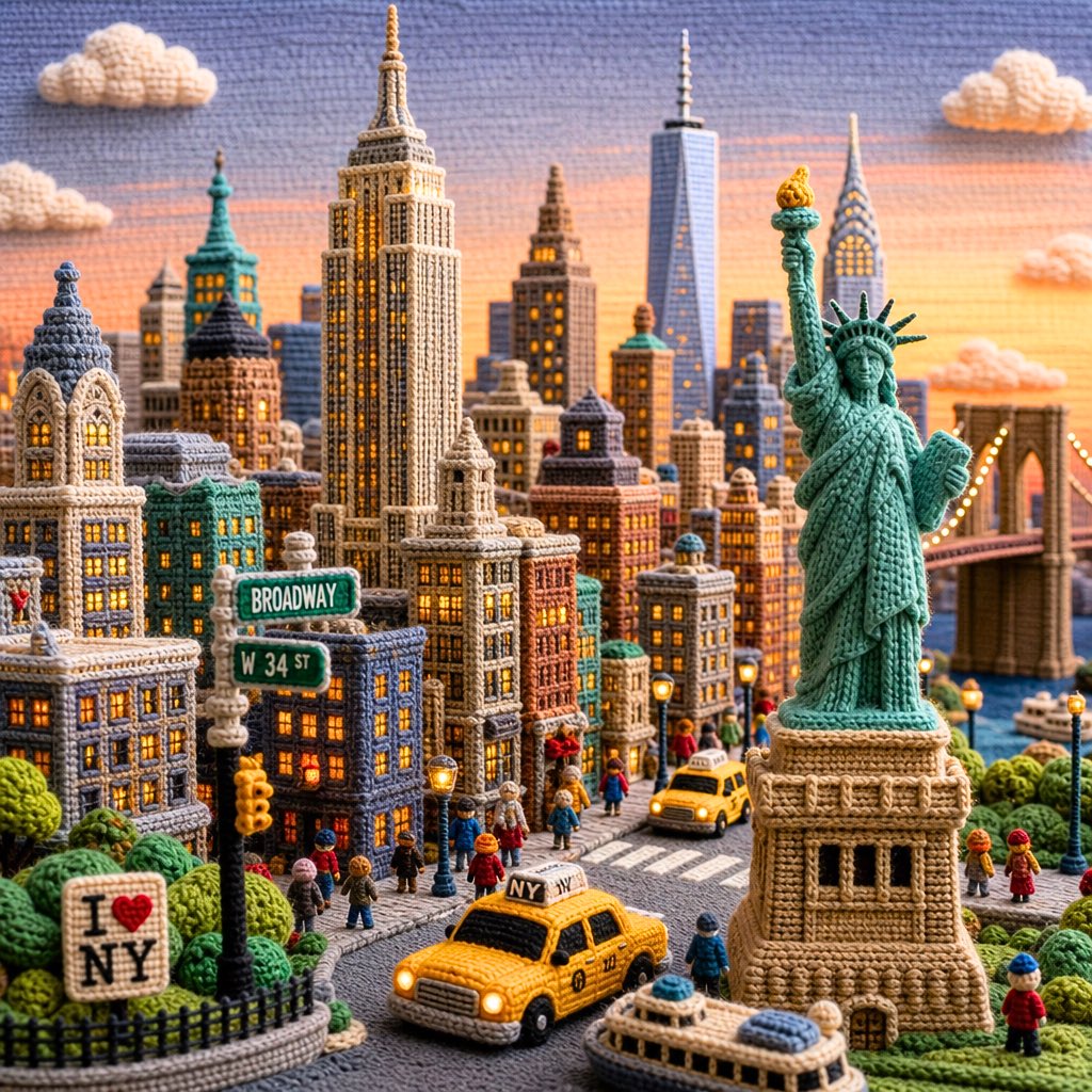 Yarn Wool Town Scene Crafted by Hand — AI result, variation 2 of 4