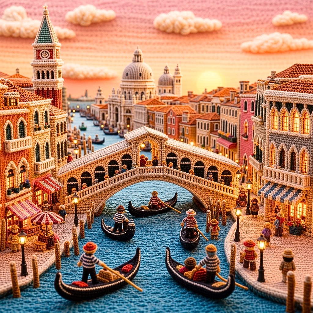 Yarn Wool Town Scene Crafted by Hand — AI result, variation 3 of 4