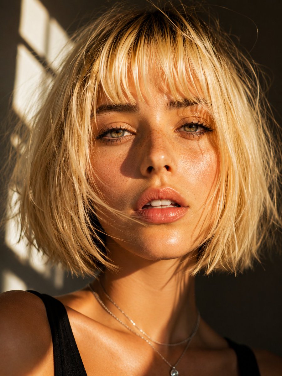 Yellow Bob Portrait with Freckles in Editorial Style — AI result, variation 3 of 4