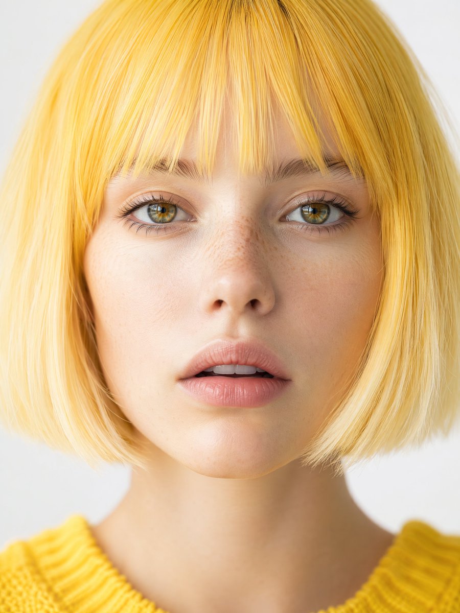 Yellow Bob Portrait with Freckles in Editorial Style — AI result, variation 4 of 4